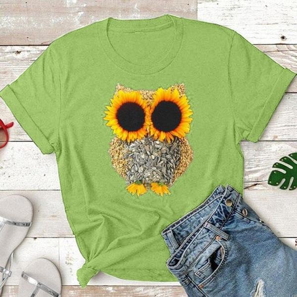 Sunflower Eyes Owl Print T Shirt Women Short Sleeve O Neck Loose Tshirt Summer Women Tee Shirt Tops Camisetas Mujer