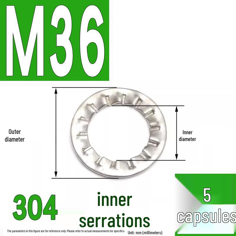 304 Stainless Steel External & Internal Tooth Lock Washer, Anti-Slip, Anti-Loosening, Size M6-M30
