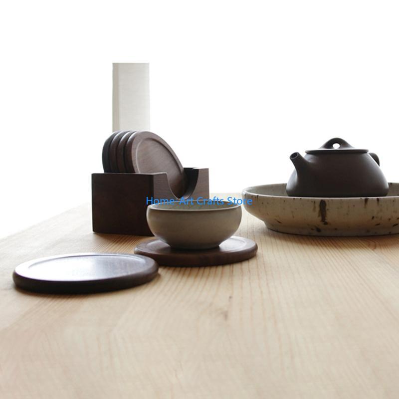 

Y3NA 6Pcs/Set Walnut Coasters Placemats Decor Round Heat Resistant Drink Mat Pad China Mainland