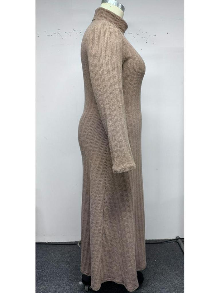 Middle Eastern Style Plus Size Long Sleeve High Neck Slim Fit Elegant Home Dress