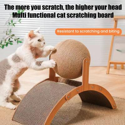 3-in-1 Katzenkratzbrett Katzen Karton Kratzmatte mit Sisalball Holzrahmen Indoor Kätzchen Gewölbtes Kratzbrett für Aktive Katzen Kratzen Spielen