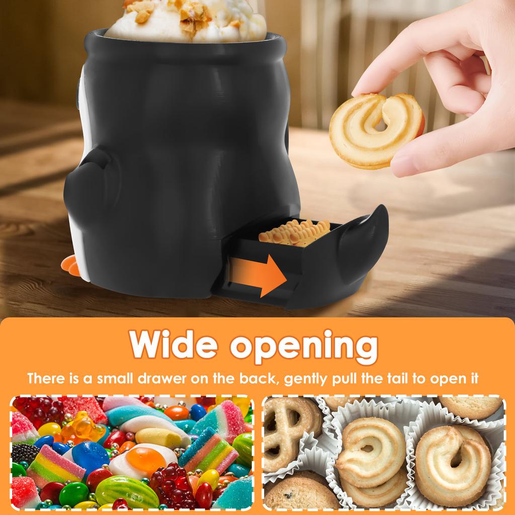 Resin Penguin Shape Ice Cream Holder With Snack Drawer Anti Deformation Wide Opening Penguin Style Ice Cream Container for Movie