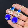 Natural Blue Sapphire 925 Silver Dangle Third Eye Chakra Sister Earrings Jewelry