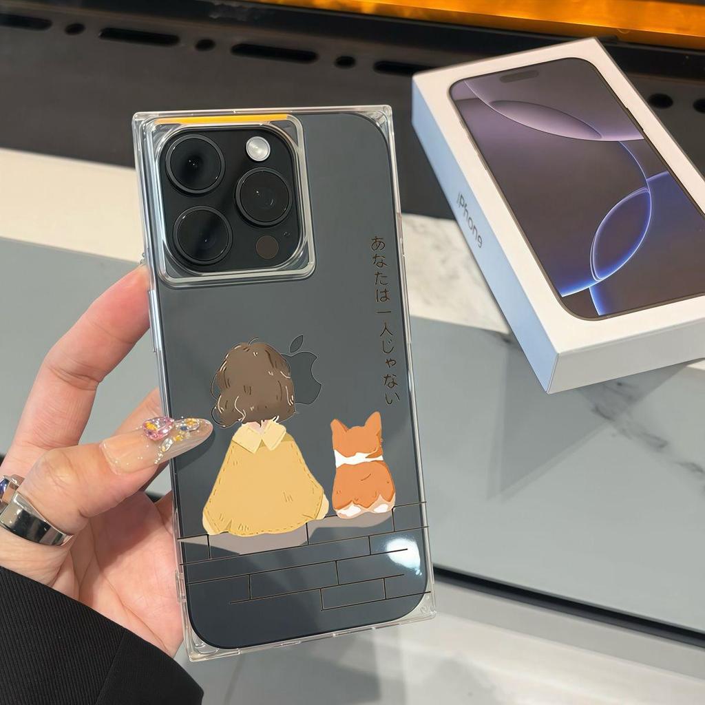 Square Back Tube Protection Clear Case For iPhone 14 Pro Max 16 ProMax 13 15 Plus 11 12 Anti-Oxygen,The Backs Of Humans And Animals Pattern Casing