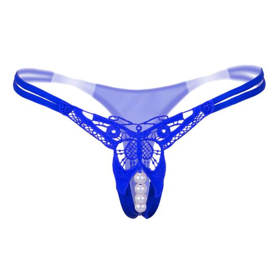 Hot Sexy Faux Pearl String Massasje Åpent Skritt Undertøy Truse Lady G-String