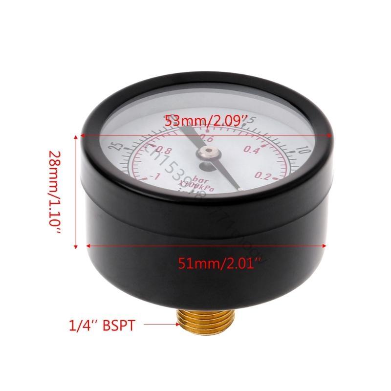 50mm Dial Size Vacuum Manometer 1/4" BSPT Thread 0~-30inHg 0~-1bar Dual Scale R7UB