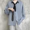 Men's Loose Fit Korean Style Pleated Cuff Shirt with Long Sleeves - Spring/Autumn Fashion.