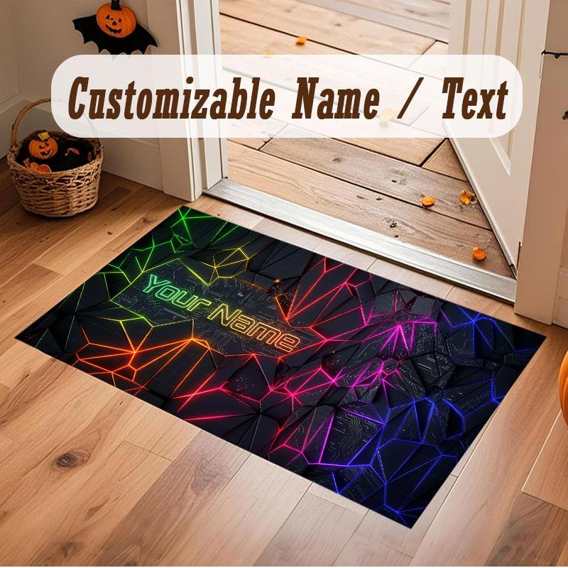 Abstract Geometric Theme Crystal Velvet Floor Rug Personalized Custom Name Text Warm Carpet Home Decoration