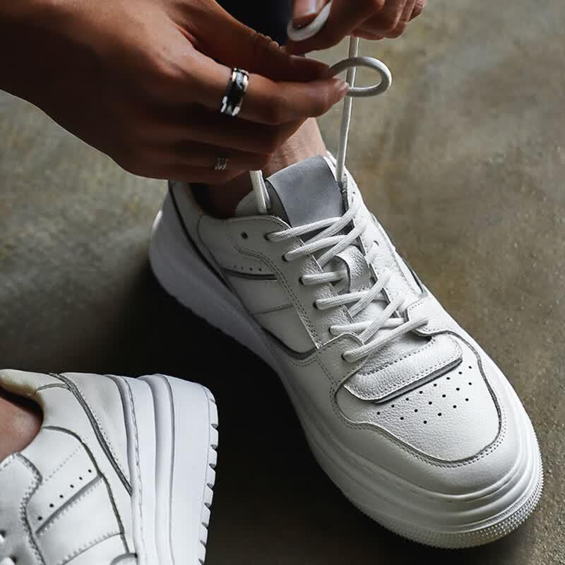 HAUT TON Men's White Leather Casual Sneakers