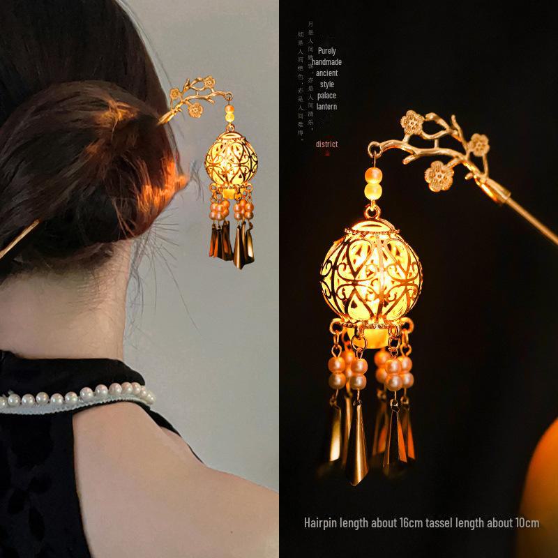 Świecąca Spinka do Włosów z Lampionem i Frędzlami – Wszechstronna Wróżkowa Diadema w Stylu Retro Pałacowym