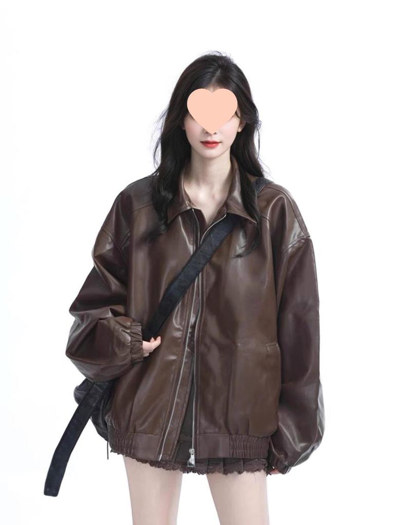 Unisex Retro American Style Leather Jacket with Velvet Lining for Autumn and Winter