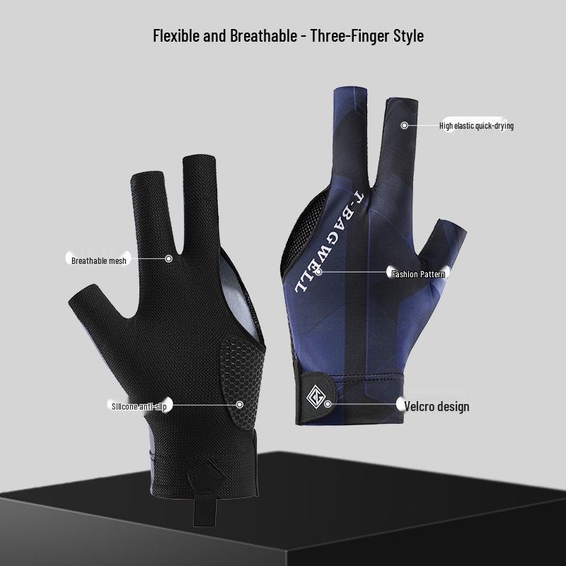 Billiard 3-Finger Fingerless Gloves: Thin, Breathable, Sweat-Wicking, Anti-Slip Snooker Pool Gloves, Single Full-Finger Pack.