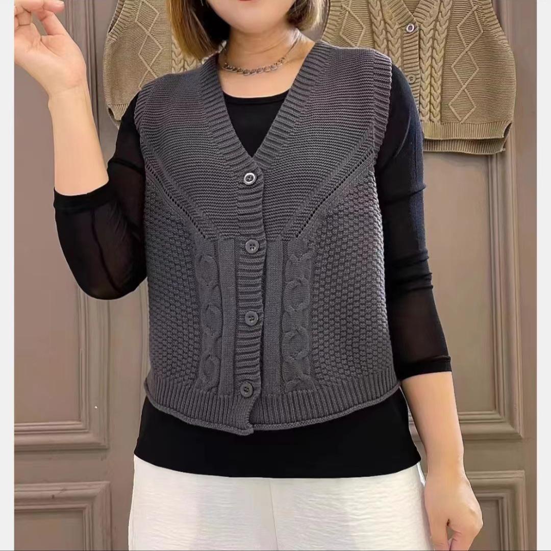 

Fashion Mom s Solid V-neck Knitted Vest Women s Autumn New Sleeveless Vest S сірий колір