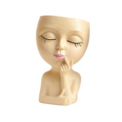 Face Planter Pot with Drainage Hole Resin 3D Women Head Figurine Flowerpot Indoor Outdoor Plants Container Home