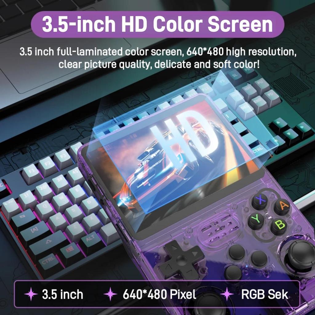 R36S Retro Handheld Game Console, 3.5-inch IPS Screen, 40,000+ Built-in Games, 20+ Emulators, 64GB/128GB Mini Game Console