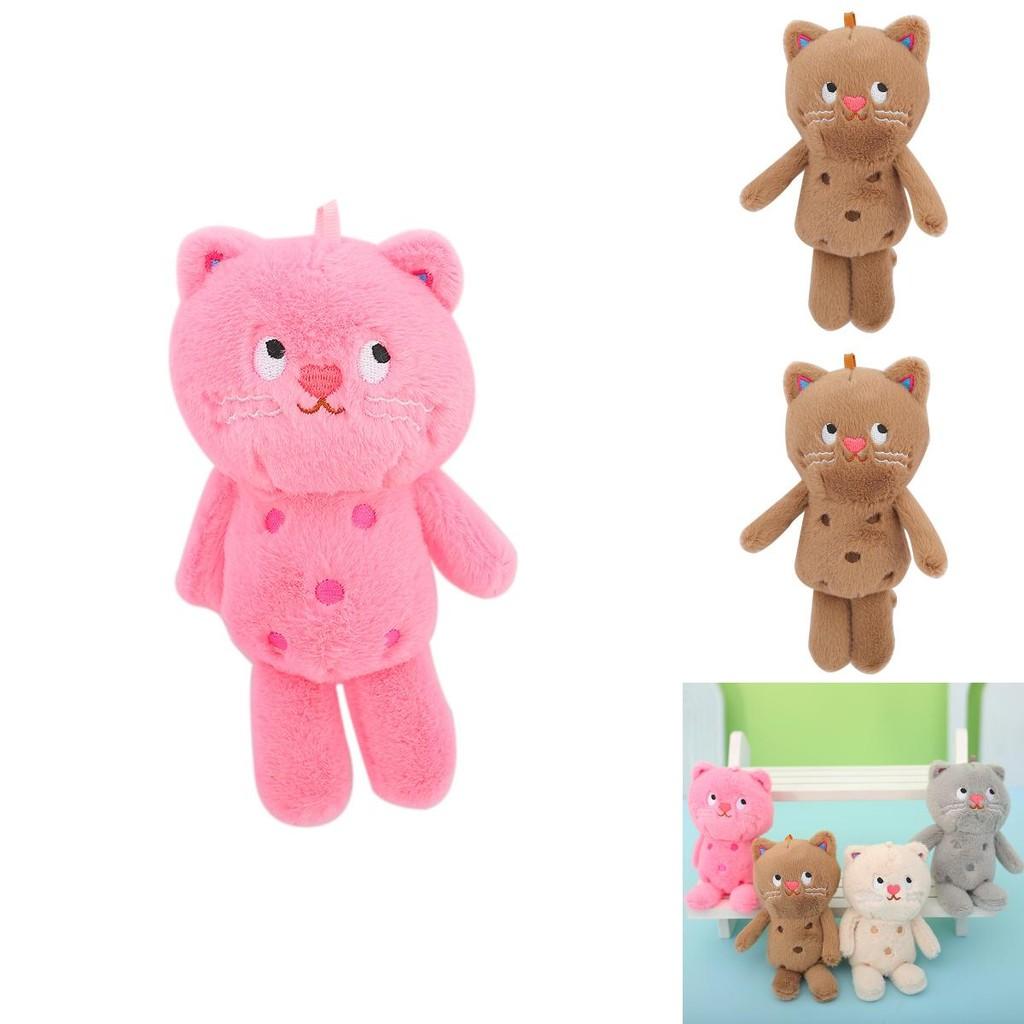 Cute Plush Cat Keychain Accessory With Polka Dot Design In Pink Grey Brown And Cream Colors