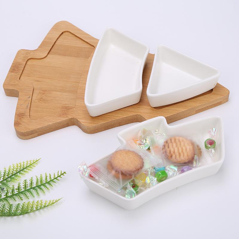 Christmas Tree Dessert Plate Set Cake Fruit Candy Ceramic Dish Porcelain Plates Tray Set
