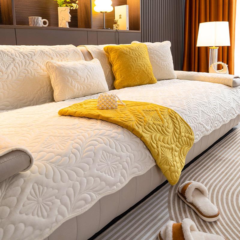 Simple New Milk Fleece Sofa Cushion Winter Plush Thickened Warm Non-Slip Seat Cushion Leather Sofa Cover Cloth Towel