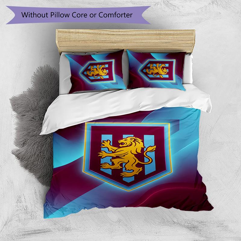 Set Lenzuola Stampato Aston Villa Football 3 Pezzi, Comodo Set Copripiumino per Camera da Letto Amico della Pelle