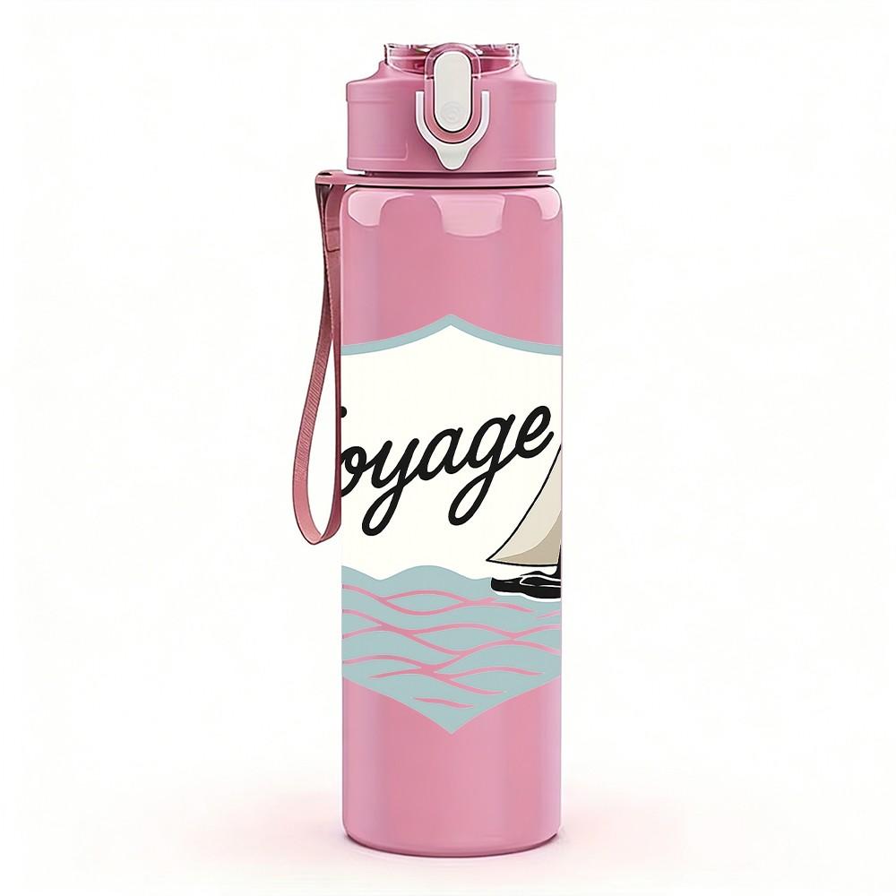 1PC Voyage Sailboat Badge Pattern 750ml Color Plastic Sports Water Bottle Leakproof Flip Straw Lid Suitable for Sports Office Home Use
