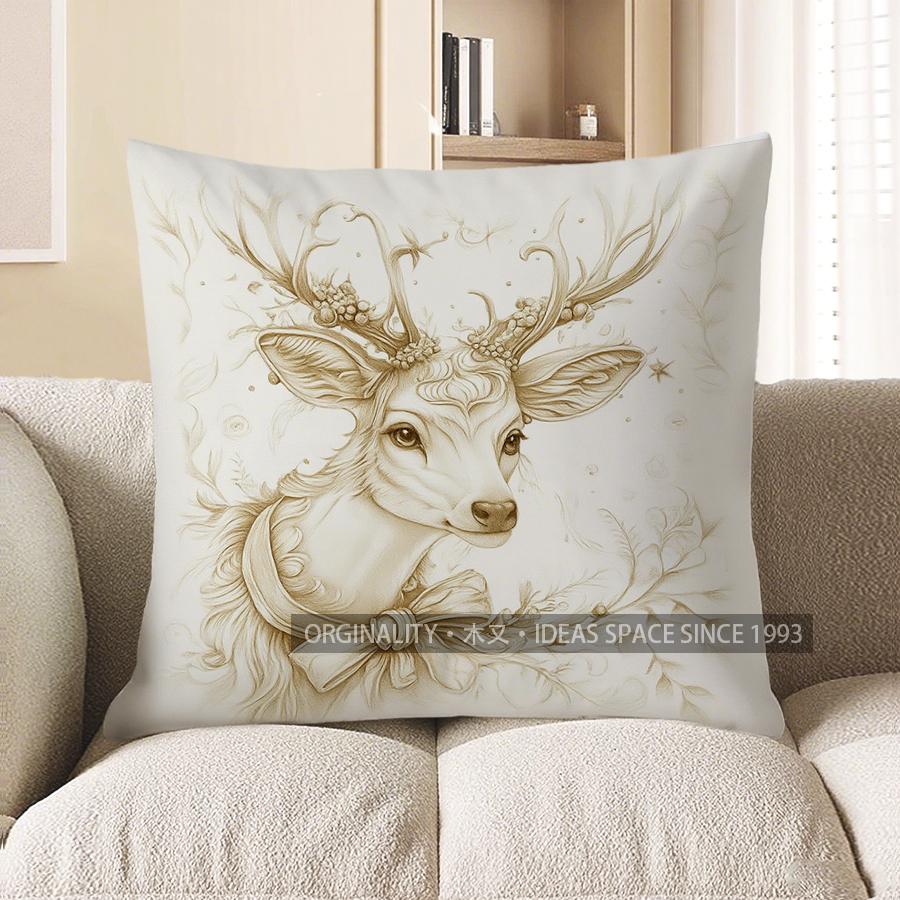 Home Decor Enchanted Deer Head Art Pillow Cover Pattern Cushion Cover Suitable For Sofa Bedroom Car Pillow Cover