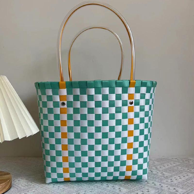 Children's Rainbow Plaid Woven Handbag - DIY Summer Bag for Vegetables & Fruits