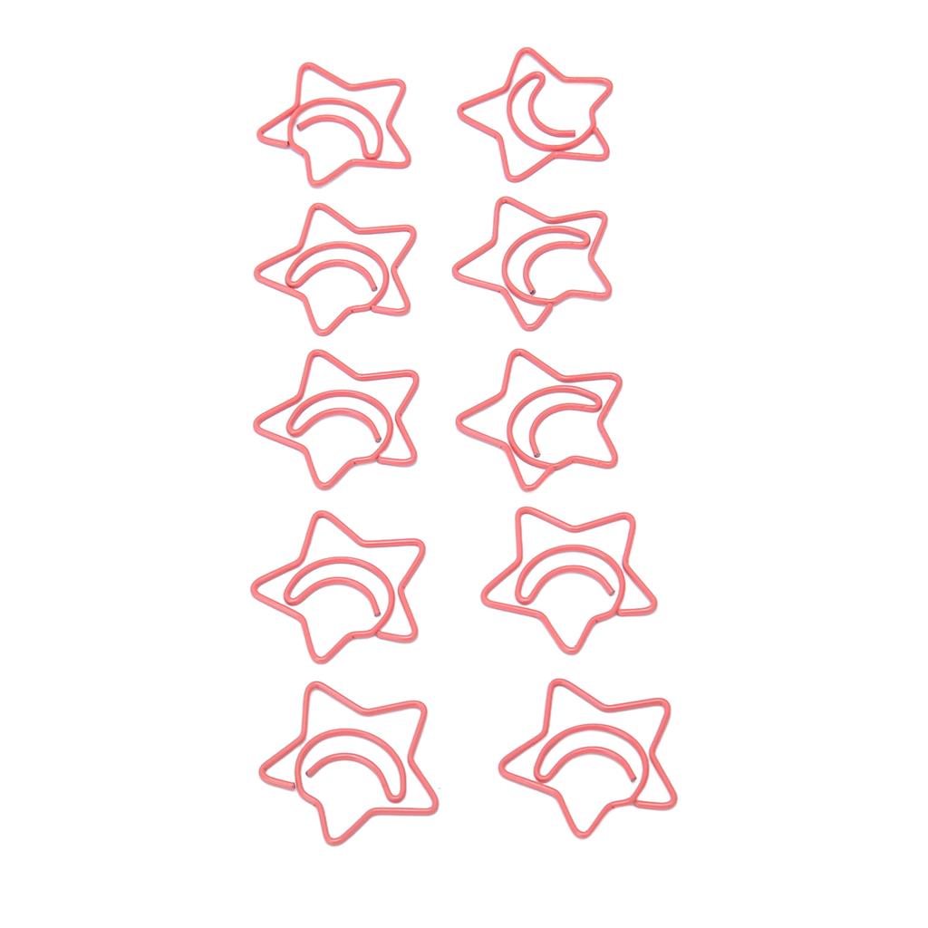 100pcs Star Moon Shaped Paper Clips Antislip Pink Colorfast Cute Paperclip for File Document Classification