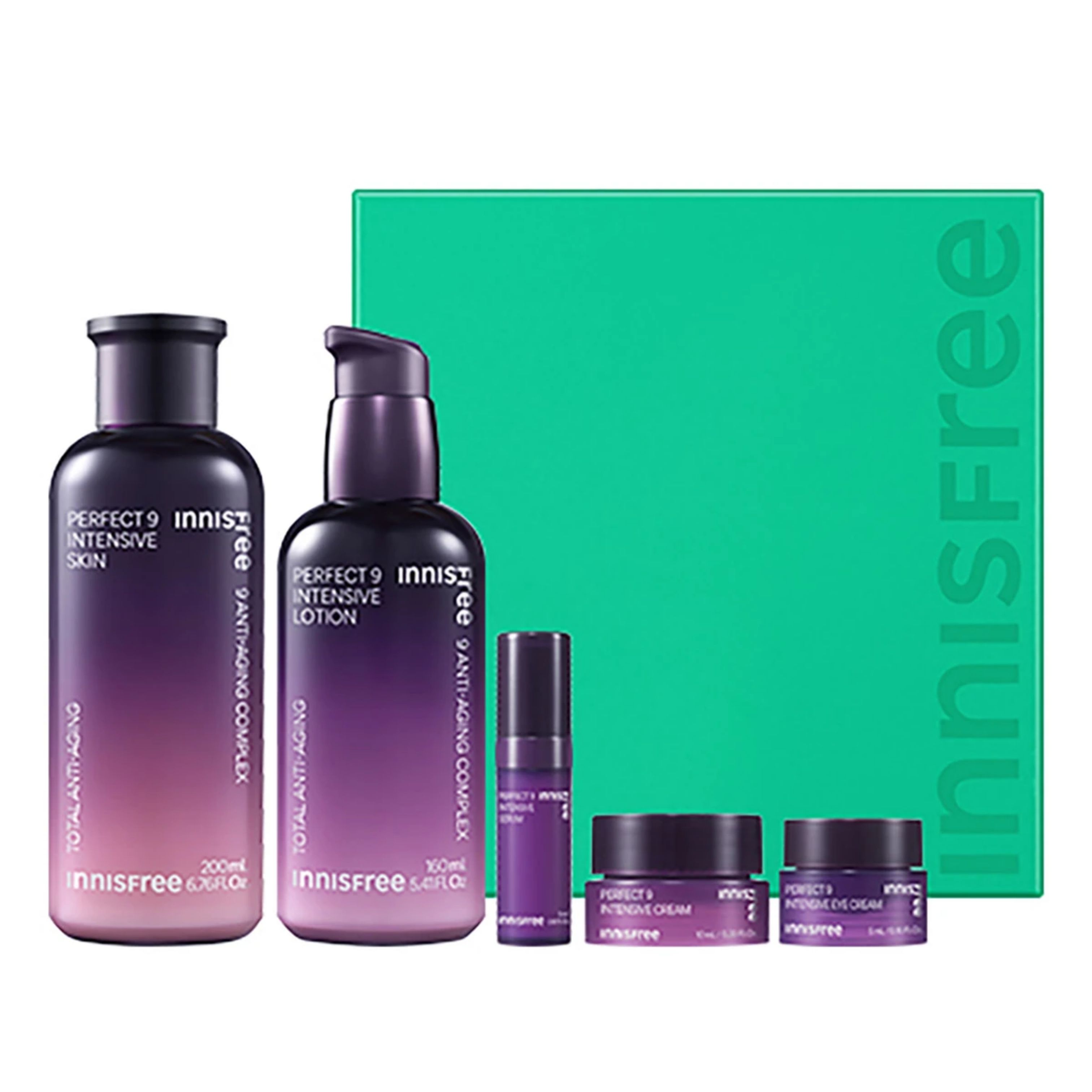 Innisfree Perfect 9 Intensive Skincare Set (Skin 200ml / Lotion 160ml / Serum 5ml / Eye Cream 5ml / Cream 10ml)