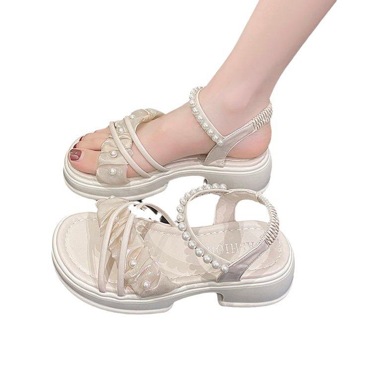 Platform sandals women's summer wear 2025 new fashion beach shoes women's French with skirt Roman shoes
