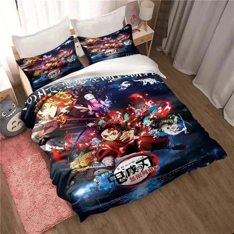 Demon Slayer, Anime Tegneserie Gave King Twin Dobbel Barn Sengetøy Sett Mircofiber eller Polyester Dynetrekk Sett Deksel Sengedekke med