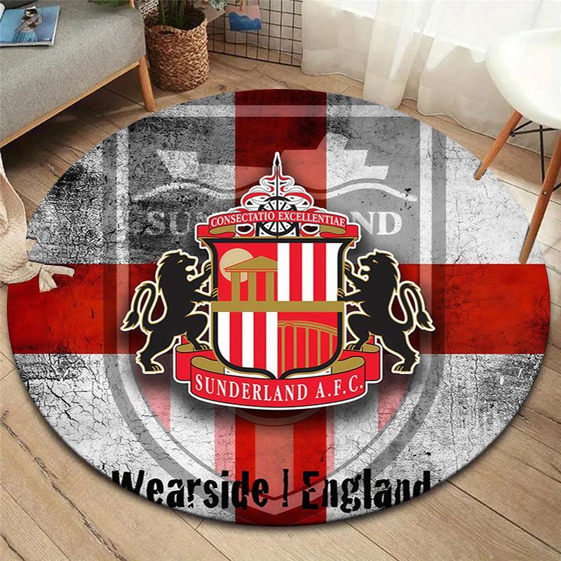 Sunderland Association Football Club Runder Teppich, Teppich für Wohnzimmer Schlafzimmer Sofa Spielzimmer Dekoration, Rutschfeste Fußmatte