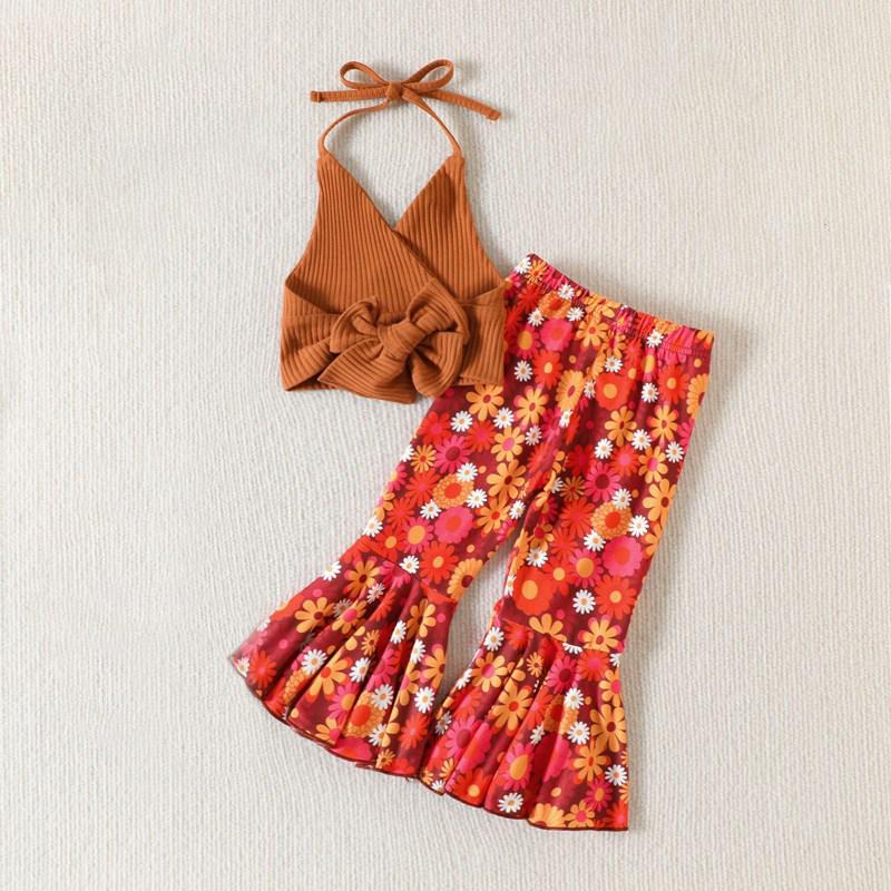 Infant Toddler Baby Girl Outfits with Crop Tops and Bell Bottom Pants