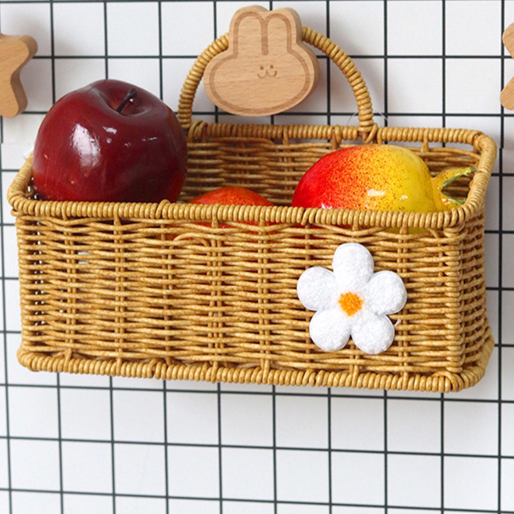 Multipurpose Imitation Rattan Wall Mount Basket with Hanging Handle Decor Hand Woven for Toys Snacks Vegetable Ginger Garlic