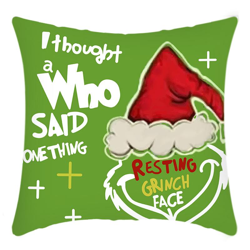 Grinch Linen Throw Pillowcase Holiday Sofa Office Cushion Pillowcase Green Furry Christmas Pillowcase