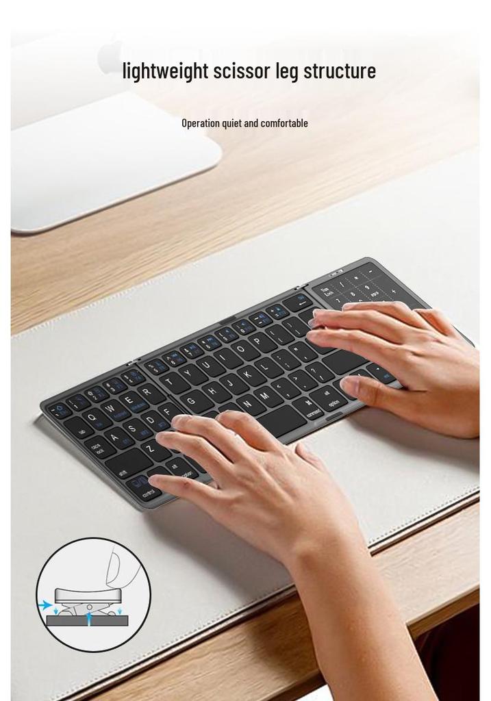 Three-Fold Bluetooth Keyboard: Compact, Portable, Multi-System Compatible, with Touchpad and Long Battery Life for Phones and Tablets.
