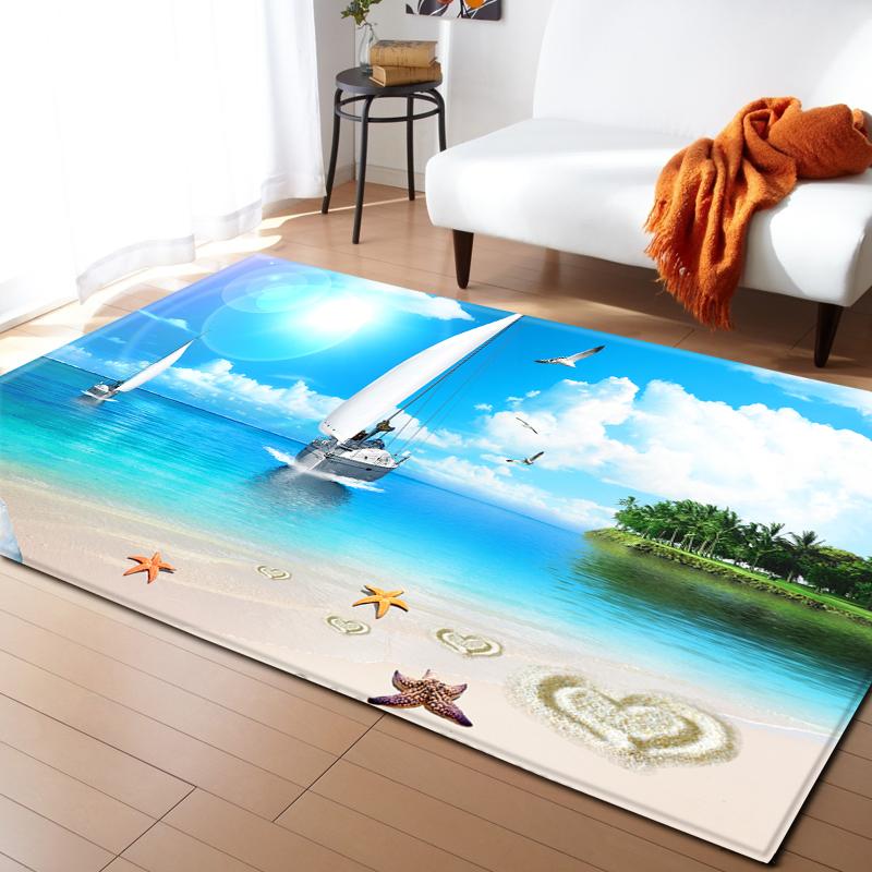 Cedar Deer Living Room Area Rug Beach Ocean 3D Carpet for Boys Girls Bedroom Rug Soft Play Floor Mat Anti-Slip Bathroom Mat