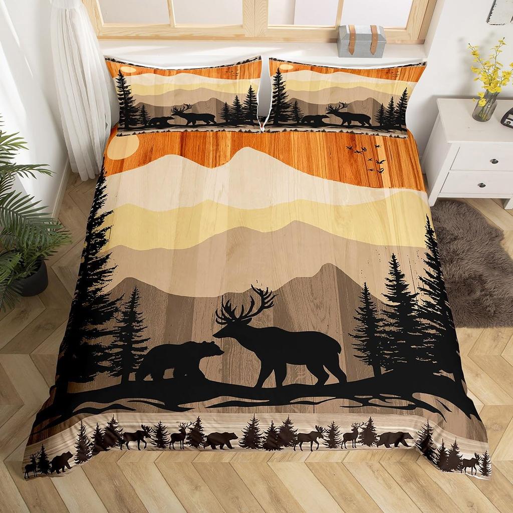 Erosebridal Kids Camping Bedding Set Twin Size Happy Camping Comforter Cover for Boys Girls Western Rustic Farmhouse Style Duvet Cover Vinta