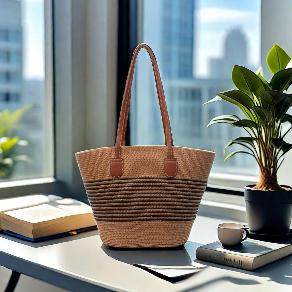 Women's Large Straw Beach Tote - Summer Handbag, Seaside Shoulder Bag, Vegetable Basket Style