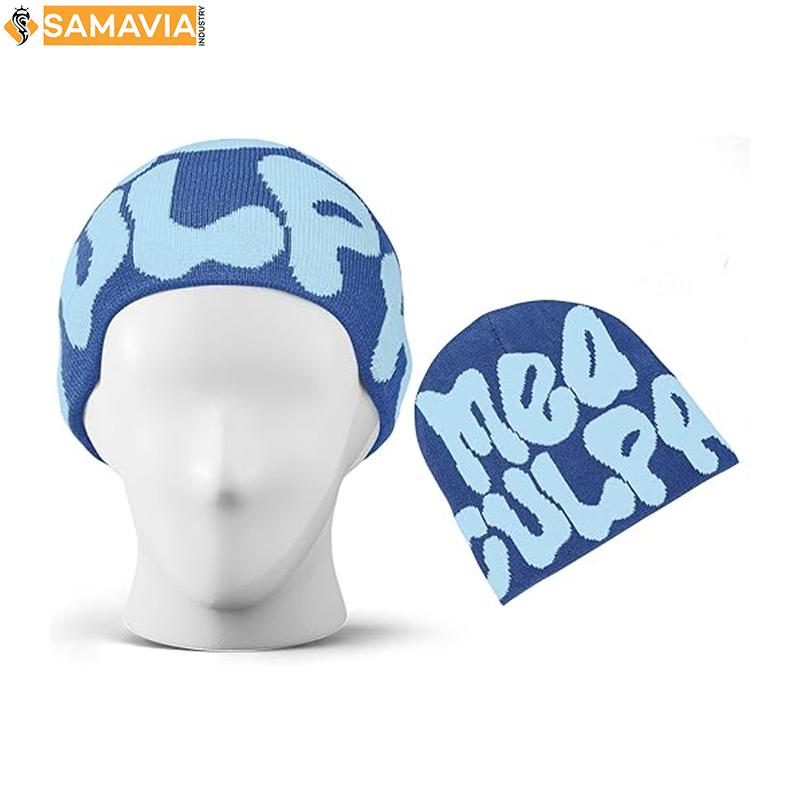 Private Label Letter Jacquard Knit Beanie Hat Warm Winter Beach Cap for Men Women Custom Embroidery Streetwear Skull Custom
