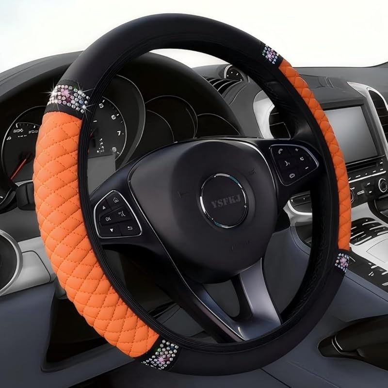 Soft Leather Car Steering Wheel Cover, Universal 15 Inch Colorful Rhinestones Anti-Slip Elastic Steering Wheel Covers For Most Cars, Sparkly Crystal