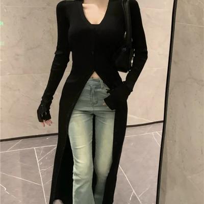 Cardigan nero pigro vintage con scollo a V donna autunno nuovo slim fit protezione solare top Y2k E-Girl manica lunga lavorata a maglia