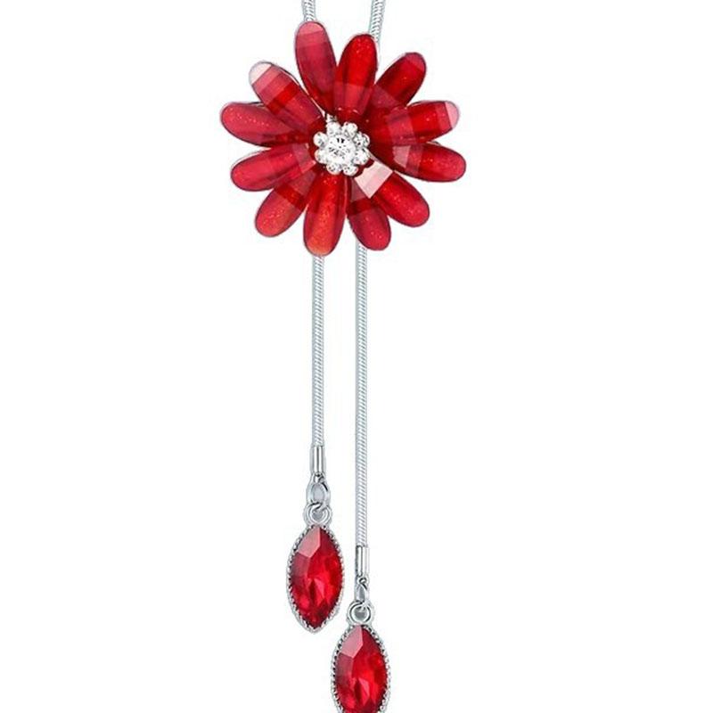 1PC Women's Fashion Metal Rhinestone Flower Rose Long Necklace Sweater Chain Accessories for Women Travel Party Jewelry Festival Gifts