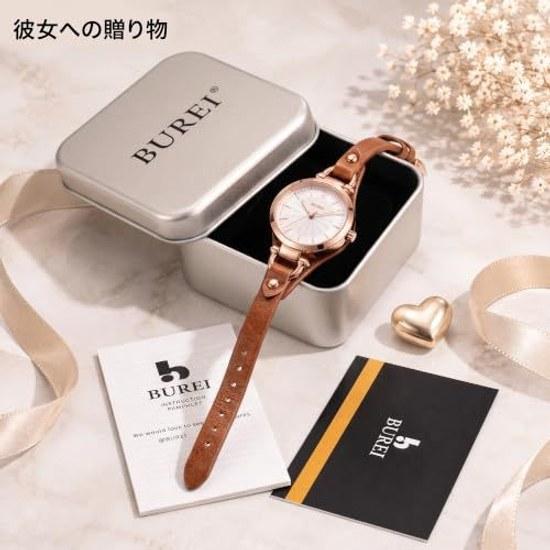 BUREI womens watch analog display quartz waterproof leather strap slim large dial cute simple stylish lightweight women popular students work daily