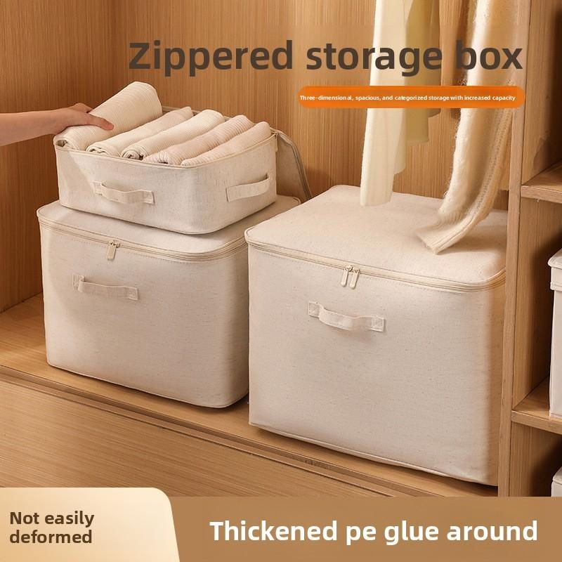 Cotton Linen Storage Bag With Zipper For Bedroom Closet Organization