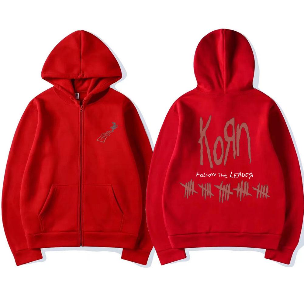 

Korn Рок-группа Follow The Leader Худи на молнии Мужская Хип-Хоп Винтажная Высококачественная Куртка на молнии Мужская Готическая Оверсайз Толстовки S красный