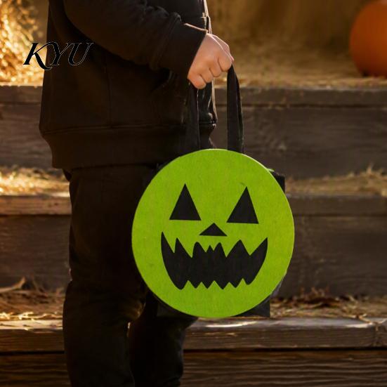 Portable Candy Storage Containers Halloween Felt Trick or Treat Bags, Cartoon Owl Bat Devil Pumpkin Kids Durable Pails Handheld Tote Reusable