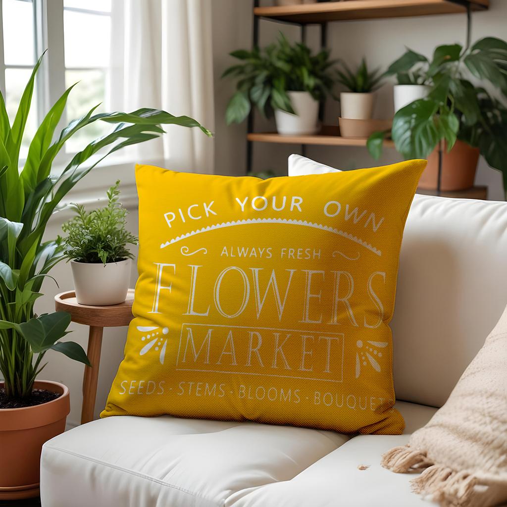Simple and Versatile Linen Pillow Case Sunflower Spring Atmosphere Decoration Pillow Head Combination Pillow Sofa Pillow