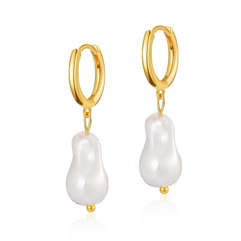 Trendy european and american style 18k gold plated brass pearl earrings - elegant stud earrings with shell pearls