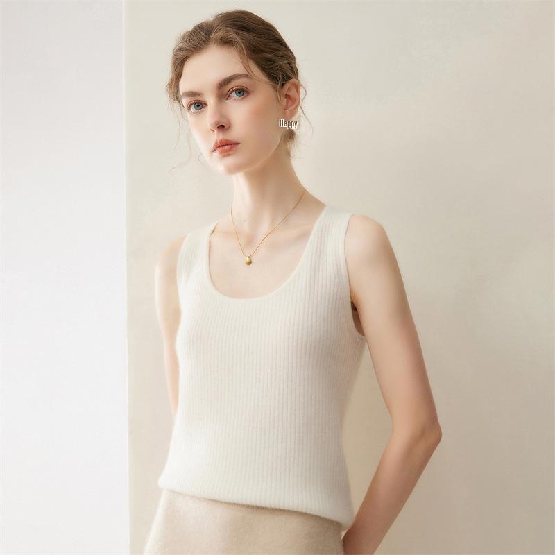 Lekasha Women's Pure Cashmere Sleeveless U-Neck Camisole Top