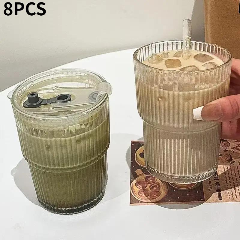 Foldable Glass Jar with Lid and Straw, Reusable Ice Coffee Cup, Perfect for Iced Tea Juice Water,Durable and Eco-Friendly Design
